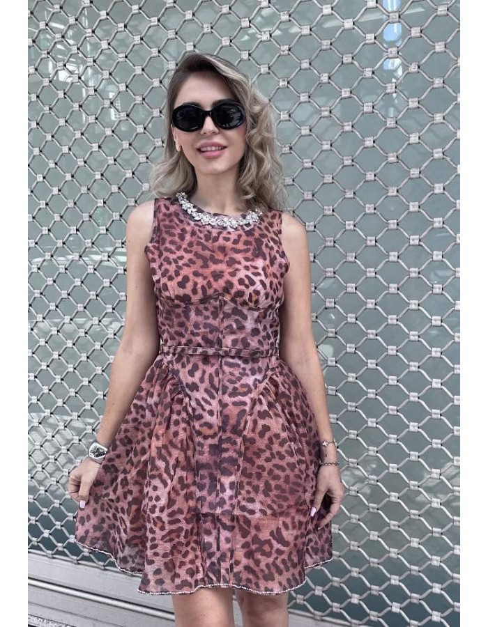 SS25 Leopard mini dress with stras