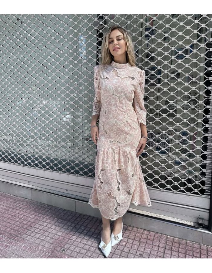 SS25 Brigitte φόρεμα δαντέλα εφαρμοστό ροζ 