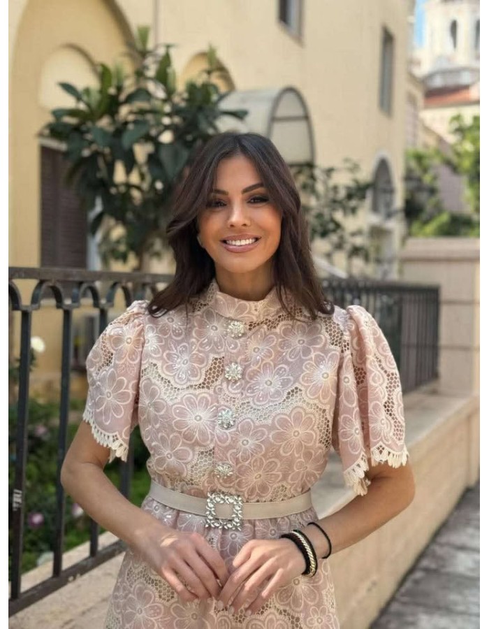 SS25 Brigitte Μοναστηριακό δαντέλα ροζ κοντό φόρεμα